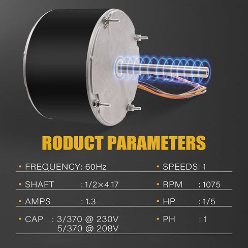 Condenser Fan Motor 1/4 HP 1100 RPM - 208-230V,Compatible with Carrier, Genteq GE3905, Bryant/Payne HC39GE236/237, Dayton 6DLL0 (48 Frame, 1/2" Shaft) # 5KCP39EGS070S,5KCP39EGY823S in Saudi Arabia