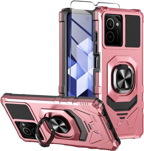 for HMD Vibe Phone Case with Tempered Glass Screen Protector,Military Grade Heavy Duty Shockproof Protective Cover,with Ring Kickstand (HMD Vibe,Blue) in Kuwait