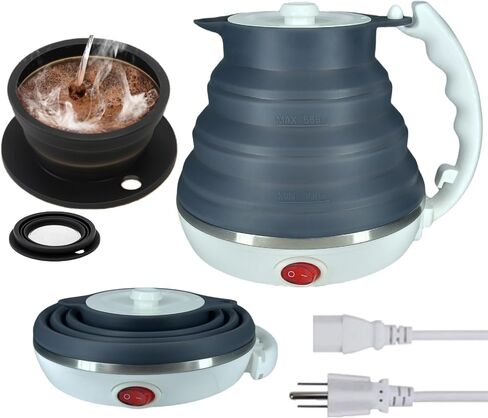 Travel Kettle Portable Electric Kettle, Travel Hot Water Kettle Electric, Portable Kettle for Travel, Collpasible Tea Kettle, Food Grade Silicone, Auto Shut off and Keep Warm, 110V 555ml Green in Saudi Arabia