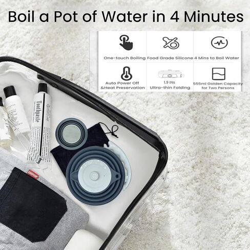 Travel Kettle Portable Electric Kettle, Travel Hot Water Kettle Electric, Portable Kettle for Travel, Collpasible Tea Kettle, Food Grade Silicone, Auto Shut off and Keep Warm, 110V 555ml Green in Saudi Arabia