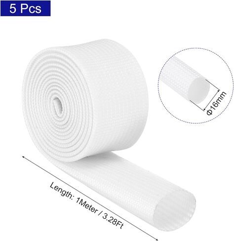 MECCANIXITY 5Pcs Insulation Braided Cable Sleeve,3.3Ft-9⁄16 Inch ID White, High Temp Silicone Coated Fiberglass Sleeving for Cable Wrap, Automotive Hose Lines Electrical Wiring Protection in Saudi Arabia