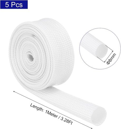 MECCANIXITY 5Pcs Insulation Braided Cable Sleeve,3.3Ft-9⁄16 Inch ID White, High Temp Silicone Coated Fiberglass Sleeving for Cable Wrap, Automotive Hose Lines Electrical Wiring Protection in Saudi Arabia