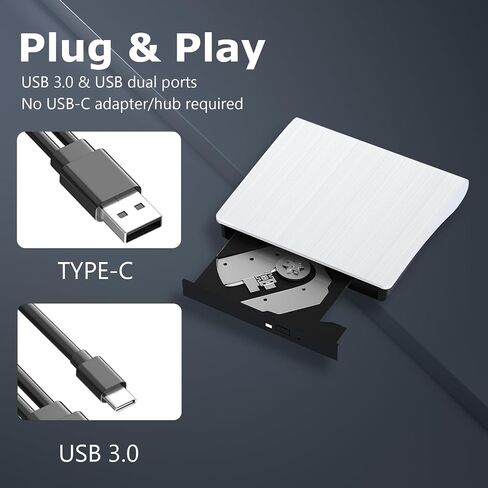 محرك أقراص DVD الخارجي ، محرك أقراص مضغوطة USB 3.0 Type-C ، CD ROM +/- RW CD & DVD محركات أقراص DVD ، مشغل أقراص مضغوطة خارجي متوافق مع جهاز سطح المكتب المحمول MAC Windux (أسود) in Kuwait