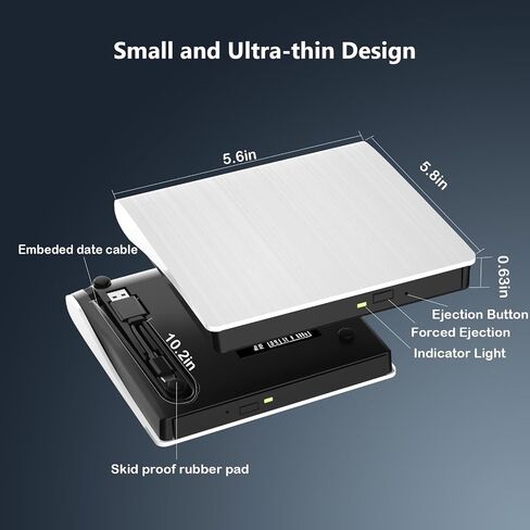 محرك أقراص DVD الخارجي ، محرك أقراص مضغوطة USB 3.0 Type-C ، CD ROM +/- RW CD & DVD محركات أقراص DVD ، مشغل أقراص مضغوطة خارجي متوافق مع جهاز سطح المكتب المحمول MAC Windux (أسود) in Kuwait