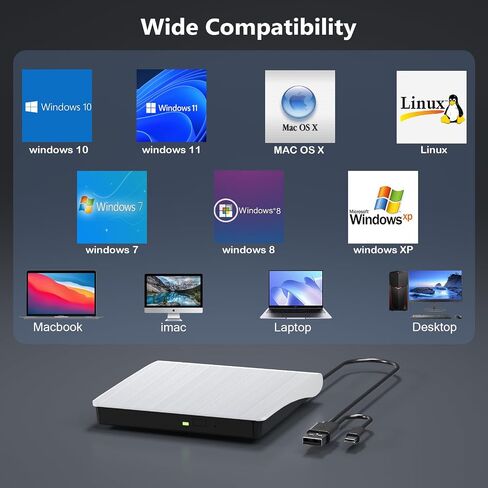 محرك أقراص DVD الخارجي ، محرك أقراص مضغوطة USB 3.0 Type-C ، CD ROM +/- RW CD & DVD محركات أقراص DVD ، مشغل أقراص مضغوطة خارجي متوافق مع جهاز سطح المكتب المحمول MAC Windux (أسود) in Kuwait