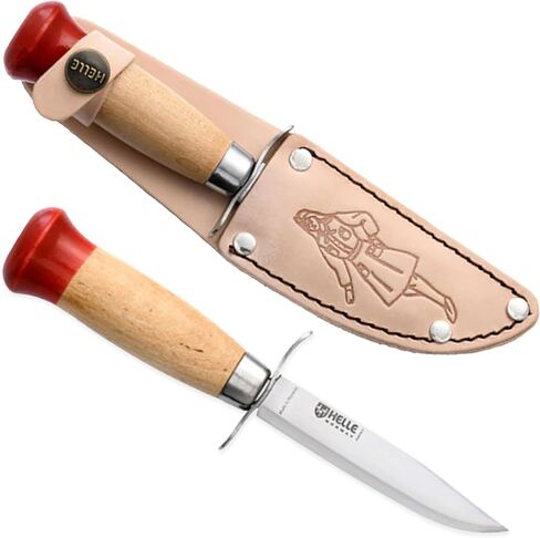 HELLE Knives - Speider Gutt (Boy) - Fixed Blades - Stick Tang - Beginner, Scout, Learning - Stainless Steel - Leather Sheath - Made in Norway in Saudi Arabia