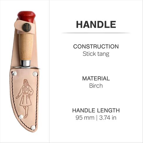 HELLE Knives - Speider Gutt (Boy) - Fixed Blades - Stick Tang - Beginner, Scout, Learning - Stainless Steel - Leather Sheath - Made in Norway in Saudi Arabia