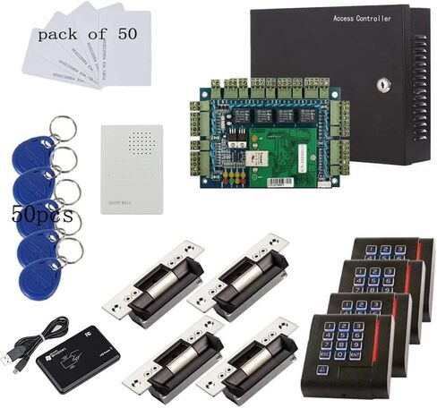 2 Door Access Control Board System 600lbs Electromagnetic Lock Infrared NoTouch Exit Button Keypad Reader 110~240V Power Supply Box USB Enroll Reader Card Key Fob APP remotely Open Door in Kuwait