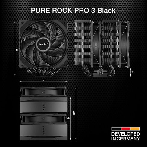 be quiet! Pure Rock Pro 3 Black CPU Air Cooler | 6 High Performance 6mm Heat Pipes with HDT Technology | 120mm Quiet PWM Fan | AMD:AM4 AM5/Intel LGA 1700/1150/1151/1200 | Black | BK042 in Saudi Arabia
