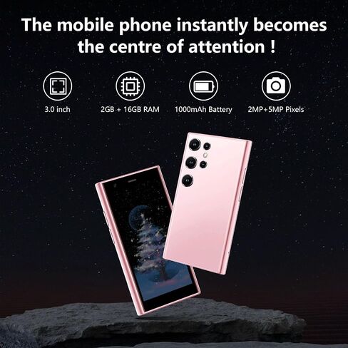 Mini Smartphone 3G Unlocked Mini Phone Kid's Smartphone 3.0'' HD Touch Screen World's Smallest Phone 1000mAh Battery Dual SIM Little Mobile Phone with Face ID Pocket Child Cellphone 2GB+16GB Black in Saudi Arabia