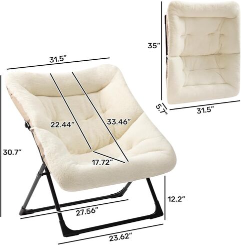 HollyHOME X-Large Saucer Chair, Comfy Oversized Folding Chair, Faux-Fur Reading Chair for Teens, Adults, Foldable Accent Lazy Chair, Metal Frame Lounge Chair for Living Room, Bedroom, Dorm, Grey in Kuwait