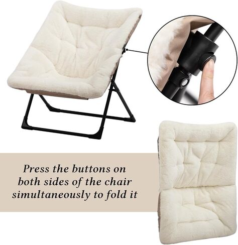 HollyHOME X-Large Saucer Chair, Comfy Oversized Folding Chair, Faux-Fur Reading Chair for Teens, Adults, Foldable Accent Lazy Chair, Metal Frame Lounge Chair for Living Room, Bedroom, Dorm, Grey in Kuwait