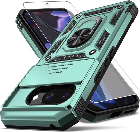 لحالة Pixel 9A ، مع حامي شاشة HD Cover Cover Cover ، [الصف العسكري] Ring Car Mount Kickstand Hybrid Hard PC Soft TPU Screatbroof Procreshing for Google Pixel 9A ، Black in Kuwait