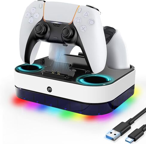 PS5 Controller Charger Station, PS5 Controller Charger with Dual Fast Charging Dock Compatible with PlayStation 5 DualSense Edge Controller, Charging Station with RGB Light 3Hrs Chargers 30% Faster in Saudi Arabia