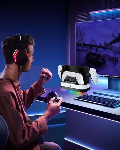 PS5 Controller Charger Station, PS5 Controller Charger with Dual Fast Charging Dock Compatible with PlayStation 5 DualSense Edge Controller, Charging Station with RGB Light 3Hrs Chargers 30% Faster in Saudi Arabia