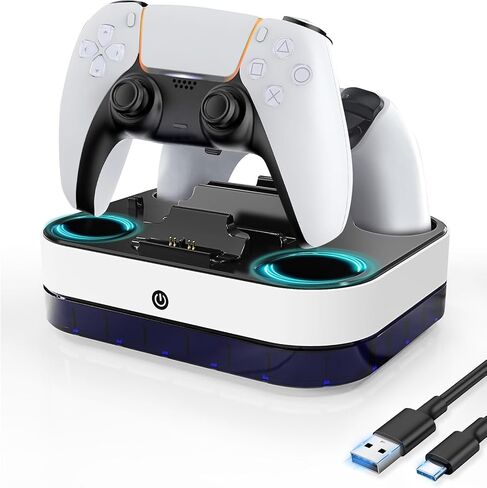 PS5 Controller Charger Station, PS5 Controller Charger with Dual Fast Charging Dock Compatible with PlayStation 5 DualSense Edge Controller, Charging Station with RGB Light 3Hrs Chargers 30% Faster in Saudi Arabia