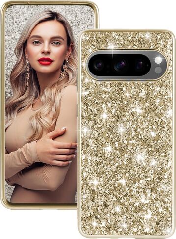 Silicone Case for Google Pixel 9 Pro XL 5G Case Glitter Sparkle Bling, Hybrid Matte Back Case High Impact Heavy Duty Shockproof Protective Cover for Google 9 Pro XL Cute Case for Women (Rose Gold) in Saudi Arabia