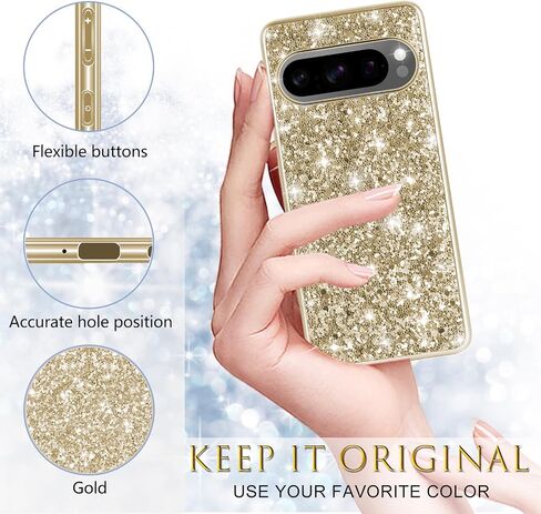 Silicone Case for Google Pixel 9 Pro XL 5G Case Glitter Sparkle Bling, Hybrid Matte Back Case High Impact Heavy Duty Shockproof Protective Cover for Google 9 Pro XL Cute Case for Women (Rose Gold) in Saudi Arabia