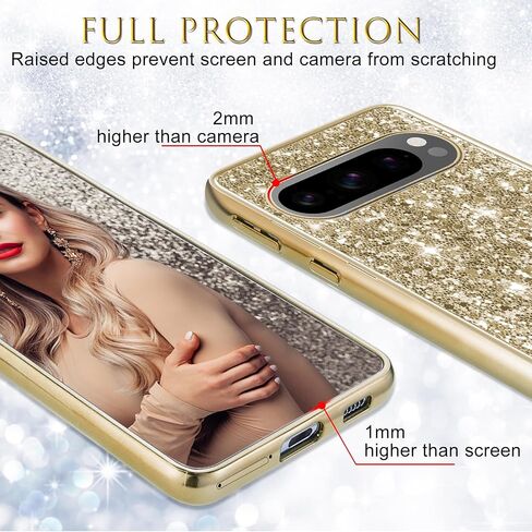 Silicone Case for Google Pixel 9 Pro XL 5G Case Glitter Sparkle Bling, Hybrid Matte Back Case High Impact Heavy Duty Shockproof Protective Cover for Google 9 Pro XL Cute Case for Women (Rose Gold) in Saudi Arabia