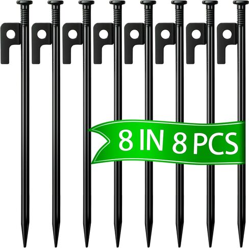 8 Pack Tent Stakes Heavy Duty Metal Tent Pegs 8 Inch Anti-Rust Camping Stakes Steel Tent Spikes Ground Stakes for Hiking Camping Tent Canopy Tarp Yard Stakes in Saudi Arabia