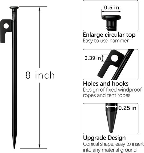 8 Pack Tent Stakes Heavy Duty Metal Tent Pegs 8 Inch Anti-Rust Camping Stakes Steel Tent Spikes Ground Stakes for Hiking Camping Tent Canopy Tarp Yard Stakes in Saudi Arabia