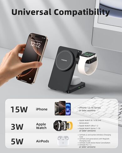 3-in-1 Travel Wireless Charging Station with Compatibility for iPhone 15/14/13/12/11/X/8 Series, Includes Apple Watch and AirPods Charger – Fast Magnetic Charging Stand for Multiple Devices (White) in Saudi Arabia