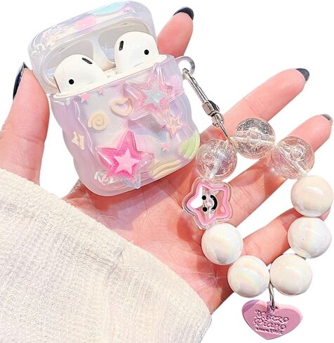MINSCOSE Compatible with Airpods 4 Clear Case,Cute 3D Stars Pattern Design with Love Heart Keychain, Soft TPU Protective Shockproof Case for Airpods 4 for Girls Teens Women in Saudi Arabia