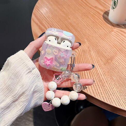 MINSCOSE Compatible with Airpods 4 Clear Case,Cute 3D Stars Pattern Design with Love Heart Keychain, Soft TPU Protective Shockproof Case for Airpods 4 for Girls Teens Women in Saudi Arabia