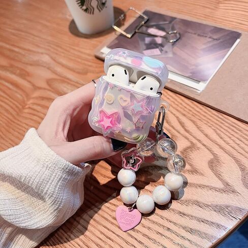 MINSCOSE Compatible with Airpods 4 Clear Case,Cute 3D Stars Pattern Design with Love Heart Keychain, Soft TPU Protective Shockproof Case for Airpods 4 for Girls Teens Women in Saudi Arabia