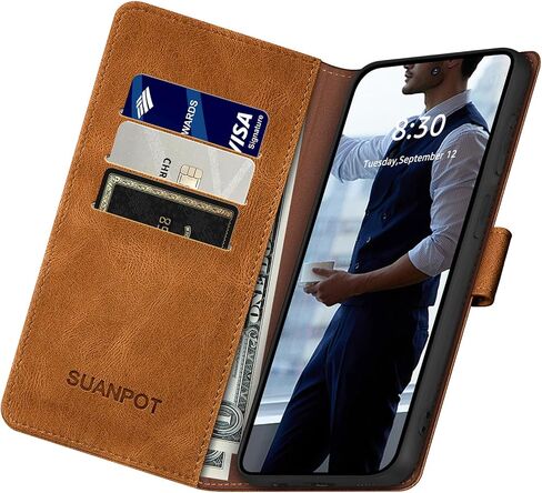 SUANPOT متوافق مع Samsung Galaxy S25 Plus Wallet مع حامل بطاقة الائتمان RFID ، Flip Book Pu Leather Protection Women Men for Samsung S25 Plus Phone Case Brown Light in Kuwait