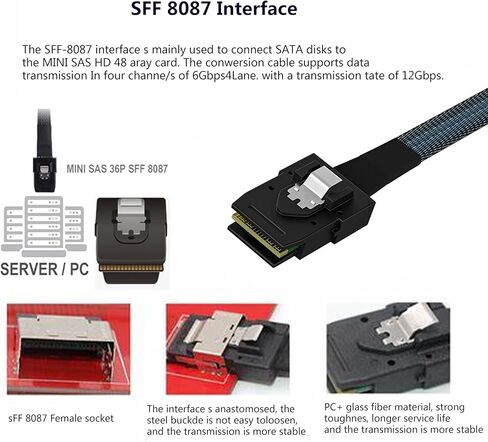 mSAS Cable SFF-8087 Straight to SFF-8088 Straight for SAS/RAID Controllers, HDD, Backplanes and Server, 20 in. in Kuwait