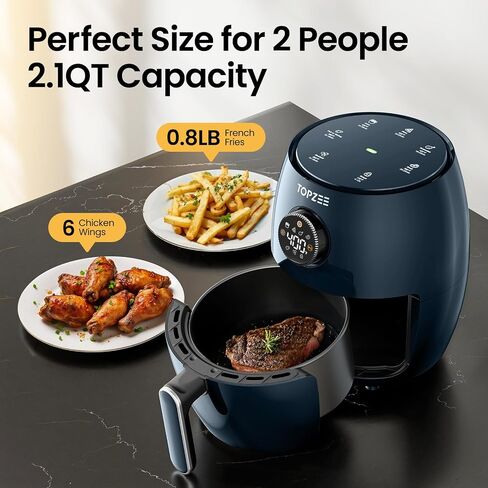 Small Compact Air Fryer, 2.1QT, 4-in-1 Small Mini Airfryer, Bake, Roast, Reheat, 98% Less Oil, Adjustable Temperature Control w/ 60min Timer, Quiet, Nonstick & Dishwasher Safe, BPA-Free, Grey in Saudi Arabia