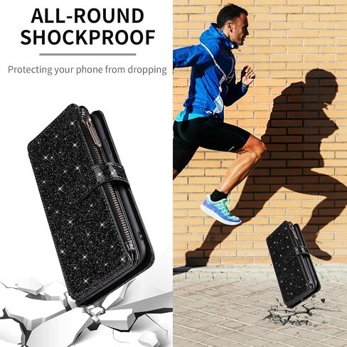 Asuwish Phone Case for Samsung Galaxy A53 5G Wallet Stand Cell Cover with Tempered Glass Screen Protector Strap Bling Glitter Zipper Flip Credit Card Holder A 53 G5 53A SM A536U 6.5" 2022 Women Black in Saudi Arabia