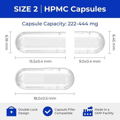 Empty Vegan Capsules Size 2 - Vegan Capsules Empty (100 Count) Empty Capsules DIY Vegetable Capsule Filling - Veggie Capsules Empty Caps with 2 Micro Lab Spoons for Capsule Filling in Kuwait
