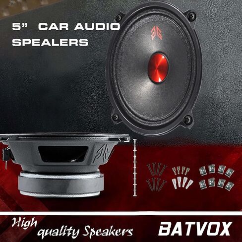 MX65E2 Midrange Loudspeaker 6.5" Red Bullet, 480W Max, 4 Ohms, Premium Quality Audio Door Speakers for Car or Truck Stereo Sound System, Black (2 Speaker) in Kuwait