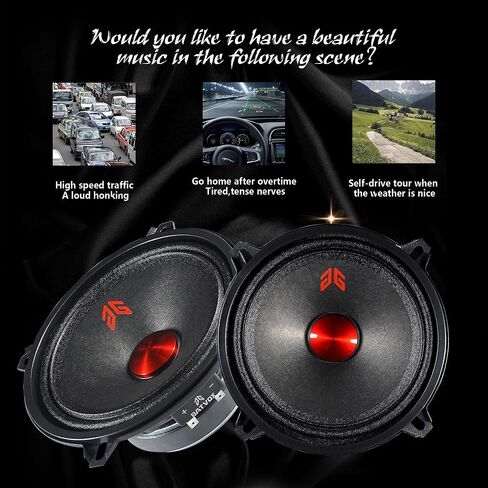 MX65E2 Midrange Loudspeaker 6.5" Red Bullet, 480W Max, 4 Ohms, Premium Quality Audio Door Speakers for Car or Truck Stereo Sound System, Black (2 Speaker) in Kuwait