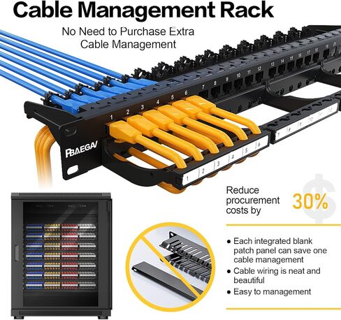 Patch Panel 24 Port Blank Keystone Jack Front Cable Rack Smart Cable Management for 19 inch Rack Mount (Blank Patch Panel) in Kuwait