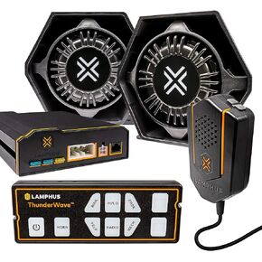 LAMPHUS ThunderWave 200W Emergency Police Siren Kit [Remote Controller][2x15A Switches][Hands-Free Air Horn][3.5mm Input][Radio Rebroadcast] Warning PA System for Emergency Vehicles Trucks UTV POV