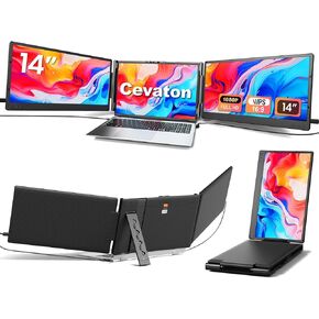 Laptop Screen Extender, 14" FHD 1080P Triple Portable Monitor, Plug & Play Screen Extender, Auto Adjust Width Dual Monitor for 13" - 17.3" Laptops, Compatible for MacOS/Wins/Chrome/Dex