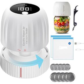 3-in-1 Electric Mason Jar Sealer Vacuum Kit for Wide & Regular Mouth Mason Jars - Firm Sealing, Anti-Slip, Auto-Stop Handheld Mason Jar Vacuum Sealer for Mason Jars with Opener, Lids & Vacuum Bags