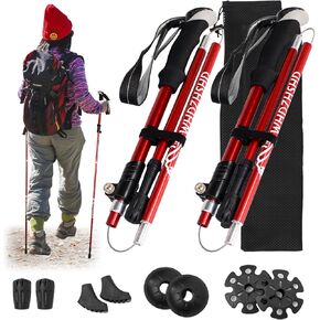 Trekking Poles Collapsible Lightweight 2-Pack – Aluminum Hiking Poles with 4 Interchangeable Tips, Adjustable for Men & Women, Mountain Climbing & Backpacking