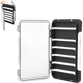 Fly Boxes for Fly Fishing Jig Boxes with Adjustable Dividers, Each Pair can be Connected to form a Double Sided Transparent Lid Fly Fishing Lures Box Organizer, 6.9"L×3.9"W×0.79"H(1 Pack)