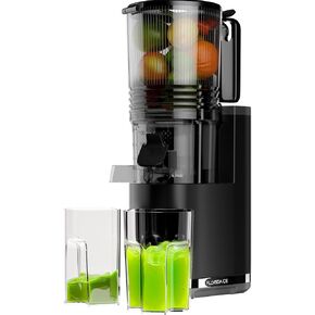 Cold Press Juicer, Masticating Slow Juicers, 6.5" Extra Large Feed Chute Juicers Machines, 350W Juicer Machines with High Juice Yield for Whole Vegetables & Fruits, BPA Free, Black, Easy to Clean