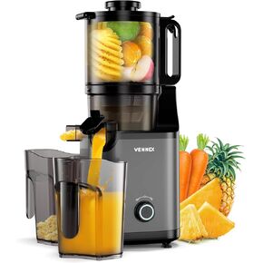 Cold Press Juicer, BPA Free, 5.7" Extra Large Feed Chute, Dual Auger Slow Masticating Juicer for High Juice Yield, Self Feeding Machine for Whole Fruits & Vegetables, Easy to Clean