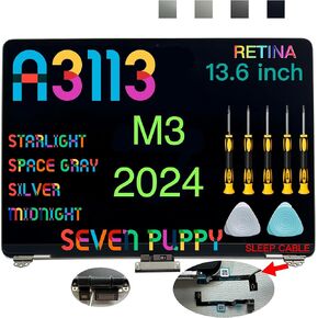 استبدال الهواء 13.6 "M3 2024 A3113 EMC 8611 13.6 بوصة 2560x1664 عرض شاشة شاشة LCD كاملة (منتصف الليل)