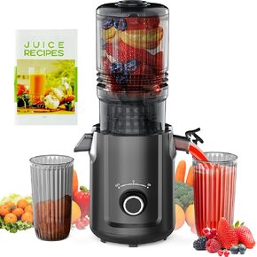 آلات Hobsir Juicer ، عصارات الضغط الباردة بحجم 5.3 بوصة ، آلات العصير البطيئة المزينة مع 300 واط ، آلات عصير التغذية الكبيرة للخضروات والفواكه ، سهلة تنظيف العصير والأبيض