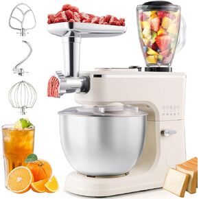 9-IN-1 Stand Mixer, 1600W 11 Speed Multifunctional Electric Kitchen Mixer with 7.3QT Bowl, Tilt-Head Household Food Mixer with Timer, Meat Grinder, 1.5L Juice Blender and Vegetable Slicer