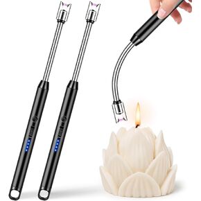 LCFUN Electric Candle Lighters USB أخف وزنا مع عرض بطارية LED ، 2 عبوة مقاومة للرياح أخف وزنا لشواء BBQ التخييم موقد (أسود مزدوج) in Kuwait