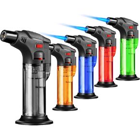 Torch Lighters 5 Pack Butane Refillable Jet Flame Torch Lighter Multi Utility Lighter Blow Windproof Torch for Candle Fireplace Camping Grill BBQ(Fuel Not Included)