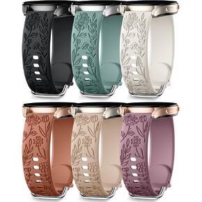 SNBLK 6 Pack Floral Engraved Bands Compatible with Samsung Galaxy Watch 7 Band 6 5 4 Active 2 FE 40mm 44mm/Watch 6/4 Classic/5 Pro/3, 20mm Cute Flower Silicone Sport Strap for Samsung Watch Bands Women
